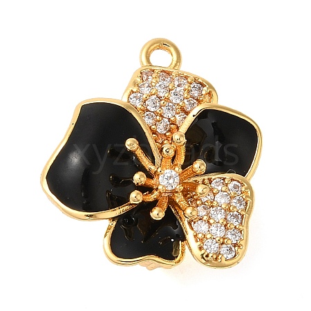 Brass Micro Pave Clear Cubic Zirconia with Black Enamel Fold Over Clasps KK-G505-23G-1