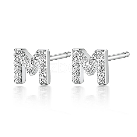 Anti-Tarnish Rhodium Plated 925 Sterling Silver Initial Letter Stud Earrings HI8885-13-1