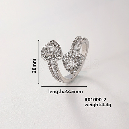 Brass Micro Pave Cubic Zirconia Heart Cuff Ring for Women IR0623-1-1