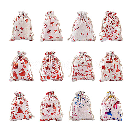 24Pcs 12 Style Christmas Theme Cotton Fabric Cloth Bag ABAG-MB0001-01-1