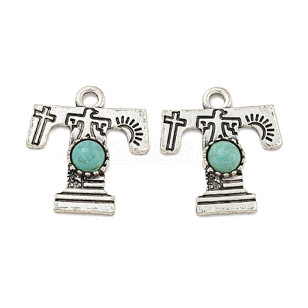 Synthetic Turquoise & Alloy Pendants PALLOY-H146-01AS-T-1