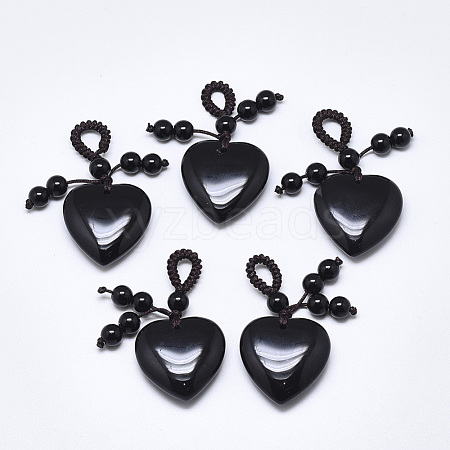 Natural Black Agate Pendants G-T122-21L-1