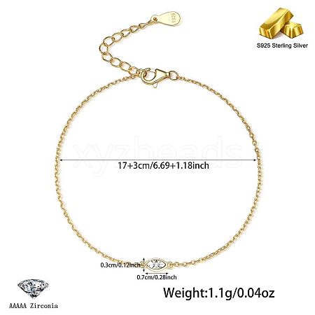 Golden 925 Sterling Silver Oval Link Bracelet CJ1255-16-1