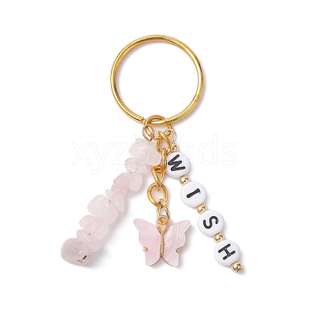 Alloy Enamel Acrylic with Natural Rose Quartz Keychain KEYC-JKC00806-02-1