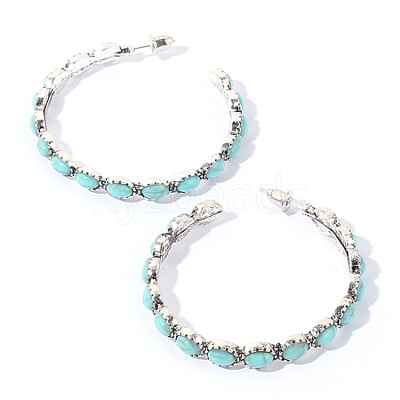 Synthetic Turquoise C-Shaped Hoop Earrings PW23030682664-1