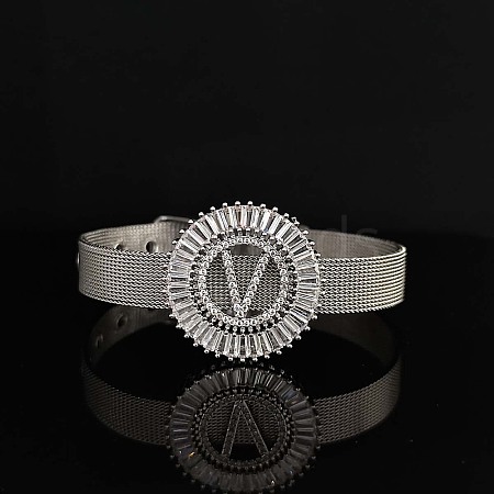 Brass Micro Pave Clear Cubic Zirconia Bangles for Women FS-WGA7409-26-1