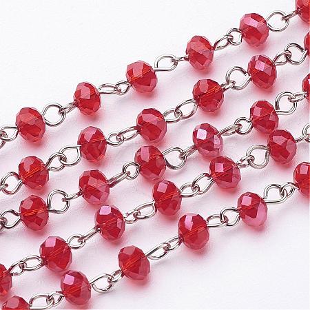 Handmade Rondelle Glass Beads Chains for Necklaces Bracelets Making AJEW-JB00038-06-1