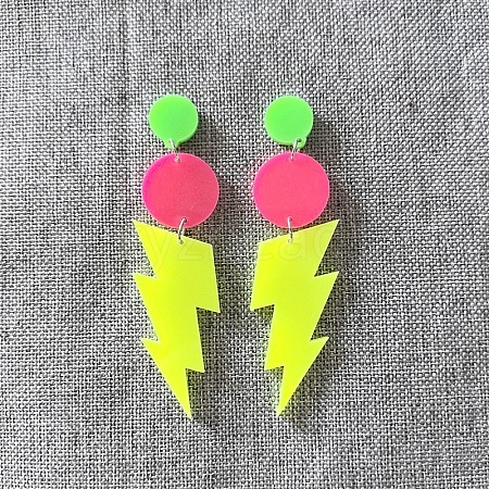 Flat Round with Lightning Bolt Acrylic Dangle Stud Earrings FS-WG93F7F-06-1