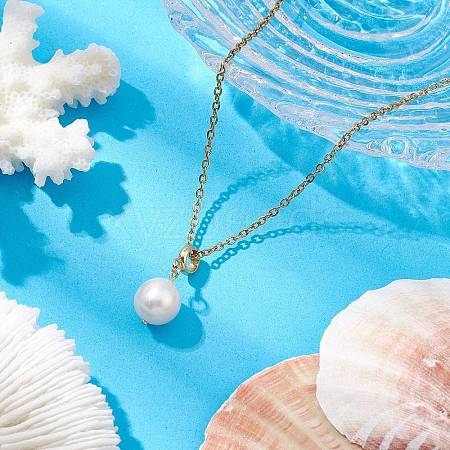 Round Natural Freshwater Pearl Pendant Necklaces NJEW-JN05137-1