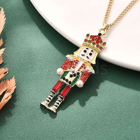 Alloy Enamel Christmas Nutcracker Pendant Necklaces NJEW-L048-01G-01-1