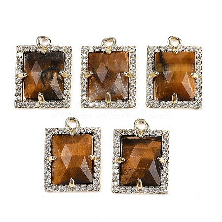 Natural Tiger Eye Faceted Rectangle Pendants G-I375-05G-10-1