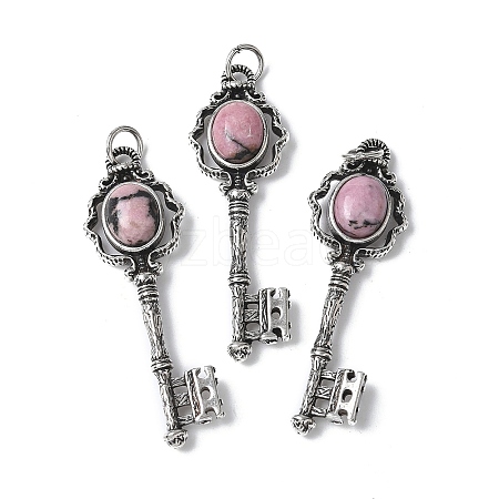 Key Brass Natural Rhodonite Big Pendants KK-D361-01AS-27-1