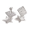 304 Stainless Steel Rhombus with Star Dangle Stud Earrings for Women EJEW-G328-14-3