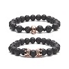 2Pcs 2 Style Natural Lava Rock & Brass Beaded Stretch Bracelets Set BJEW-JB09244-02-4