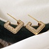 Square Box Design Brass Micro Pave Clear Cubic Zirconia Stud Earrings for Women EJEW-A110-07G-1