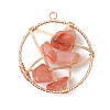 Natural Mixed Gemstone Nuggets Copper Wire Wrapped Flat Round Pendants PALLOY-JF03038-2