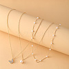 3Pcs Alloy with Plastic Pearl Butterfly Pendant Necklaces for Women WG0BA08-01-3