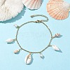 Glass Pearl and Spiral Shell Anklets AJEW-AN00578-2