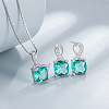 Square Rhodium Plated 925 Sterling Silver Pave Cubic Zirconia Pendant Necklaces & Stud Earrings Sets for Women WG8F2D6-02-1