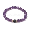 Natural Amethyst & Lava Rock Round Beaded Stretch Bracelets for Women BJEW-JB10797-02-1