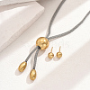 Fashionable Stainless Steel Round Stud Earrings & Lariat Necklaces Set for Women UW3937-4-1