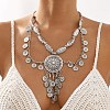 Tibetan Style Alloy Flat Round Bib Necklaces NJEW-L046-04AS-1