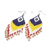 Glass Seed Braided Rhombus with Tassel Chandelier Earrings EJEW-H084-02P-2