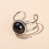 304 Stainless Steel & Black Agate Cuff Rings FS-WGDE3F0-10-1