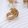 Flower Alloy with Rhinestone Enamel Finger Rings for Women FS-WG3A5AD-01-3