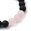 Natural Rose Quartz & Lava Rock Beaded Stretch Bracelets BJEW-JB05415-02-2