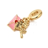 Rack Plating Brass Pink Enamel European Dangle Charms KK-P279-42G-2