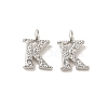 Initial Letter Brass Micro Pave Cubic Zirconia Pendants ZIRC-F008-K-1