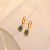 Elegant Rectangle Stainless Steel Green Resin Dangle Hoop Earrings LM4111-2-1