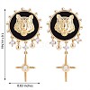 Clear Cubic Zirconia Lion with Cross Dangle Earrings with Enamel JE967A-3