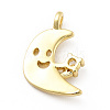 Moon with Smiling Face Brass Micro Pave Clear Cubic Zirconia Pendants KK-G425-07G-2