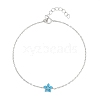 925 Sterling Silver Cubic Zirconia & Synthetic Turquoise Flower Link Bracelets XT0862-4-1