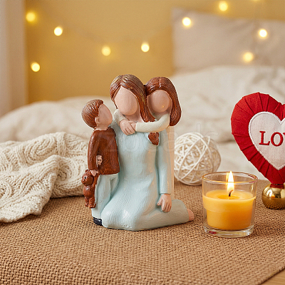 Mother & Daughter & Son Resin Sculpture Display Decorations DJEW-WH0053-82B-1