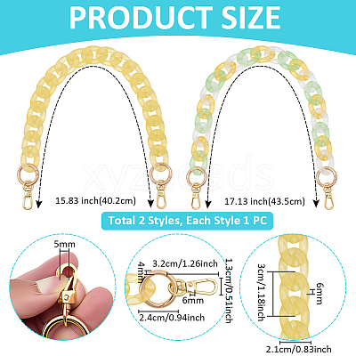 2Pcs 2 Styles Transparent Acrylic Curb Chain Bag Handles AJEW-PH0008-15-1