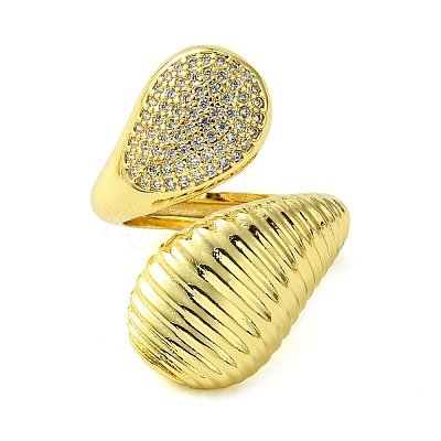 Brass Micro Pave Cubic Zirconia Open Cuff Rings RJEW-K256-04G-1