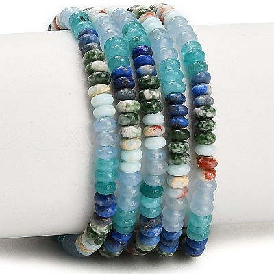 Gradient Color Natural Dyed White Jade & Green Spot Jasper & Lapis Lazuli & Synthetic Shoushan Stone Beads Strands GG-CBA1E0E-01E-1