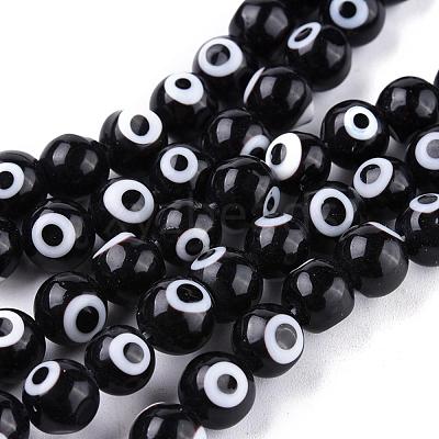 Handmade Evil Eye Lampwork Round Bead Strands LAMP-L055-10mm-08-1