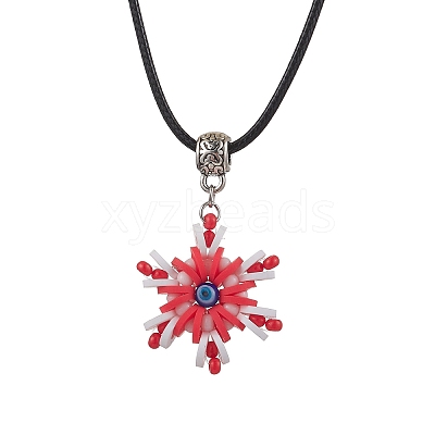 Glass Seed Beads & Polymer Clay & Evil Eye Lampwork Snowflake Pendant Necklaces NJEW-MZ00102-04-1