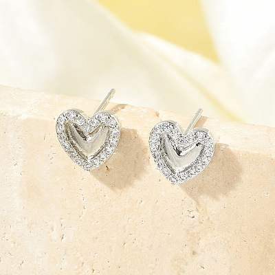 Brass Micro Pave Clear Cubic Zirconia Stud Earrings EJEW-R016-26P-05-1