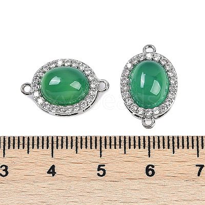 Natural Green Onyx Agate(Dyed & Heated) Oval Connector Charms KK-U043-50P-02-1