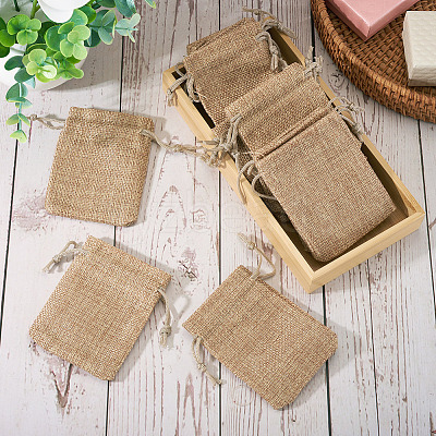 20Pcs Rectangle Polyester Imitation Burlap Packing Pouches Drawstring Bags ABAG-TA0001-95B-1
