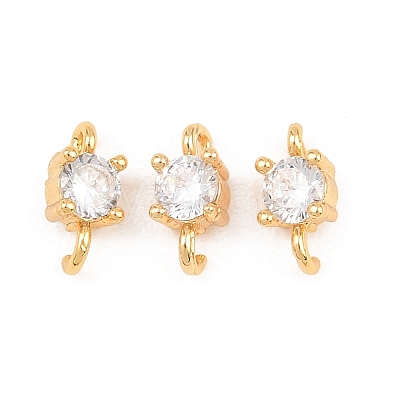 Brass Pave Clear Cubic Zirconia Flat Round Connector Charms KK-H538-21B-G-1