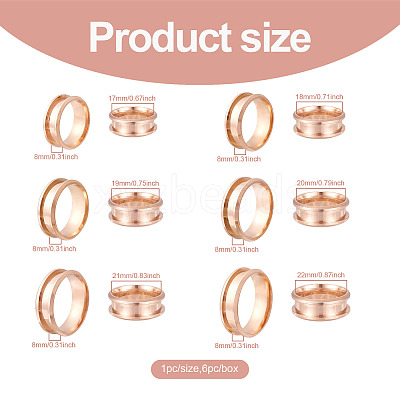 6Pcs 6 Size 201 Stainless Steel Grooved Finger Ring Settings FIND-YS0001-11-1