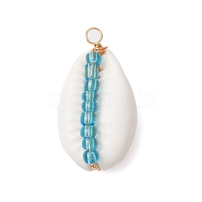 42Pcs 42 Styles Natural Cowrie Shell & Glass Seed Beads Pendants PALLOY-JF02759-1