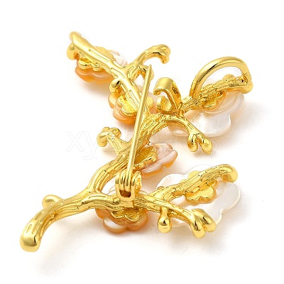 Peach Blossom Flower Natural Dyed White Shell Brooches for Women JEWB-E031-03G-01-1