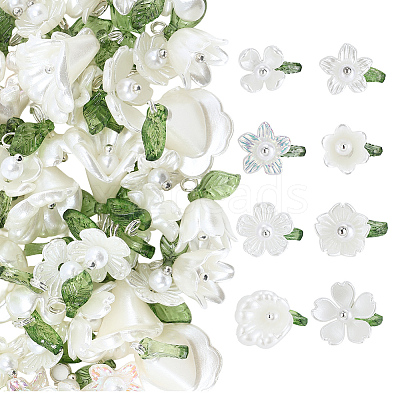 80Pcs 8 Styles Acrylic Flower Pendants PALLOY-SC0001-19-1